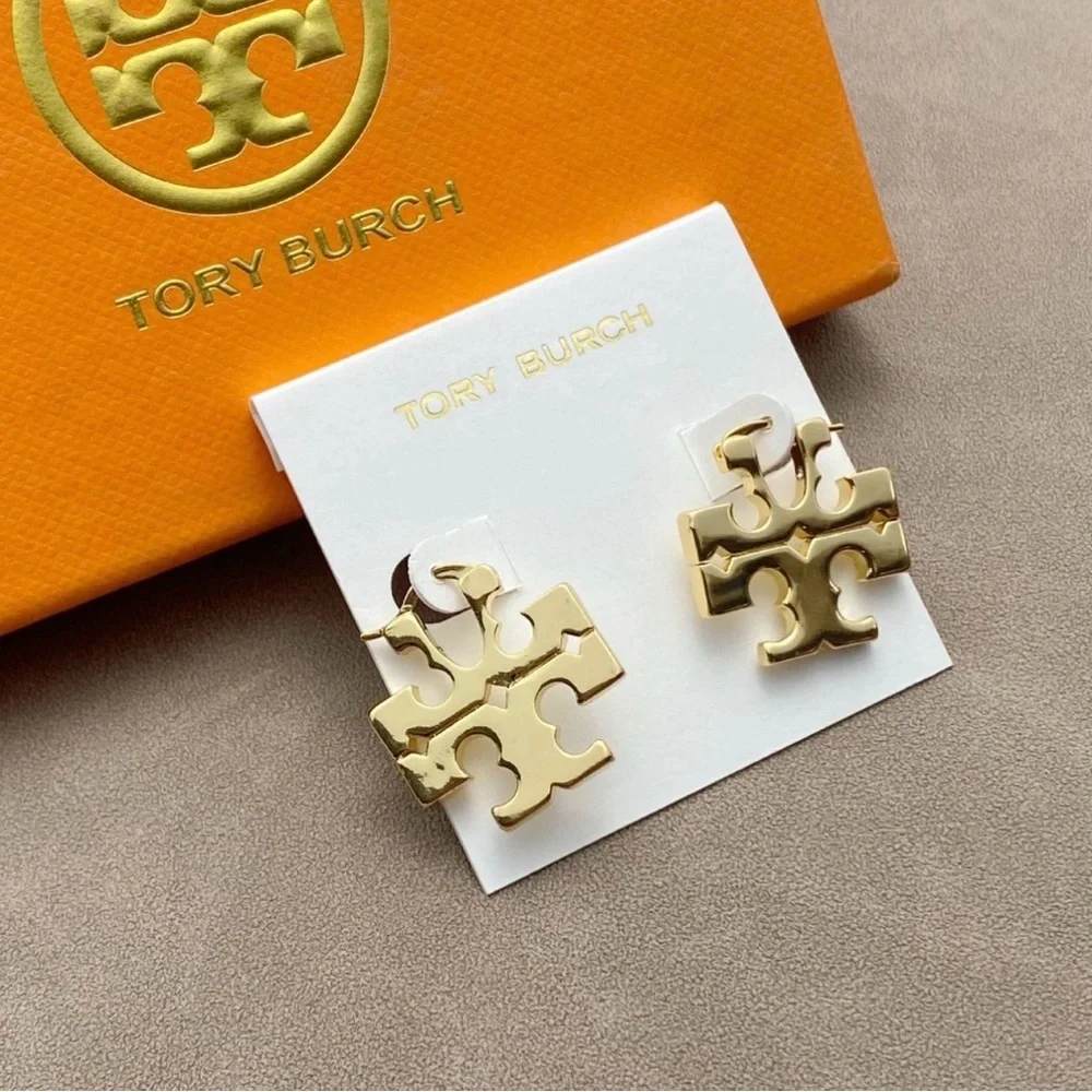 Tory Burch Gold Logo Stud Earrings - Picture 3 of 5